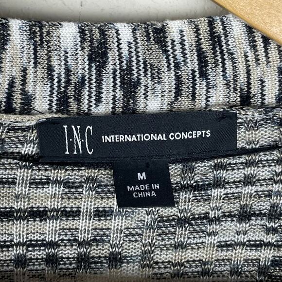 INC Intl Concepts Women's Black Tan Cardigan Duster M Open Front Boho - Picture 2 of 7